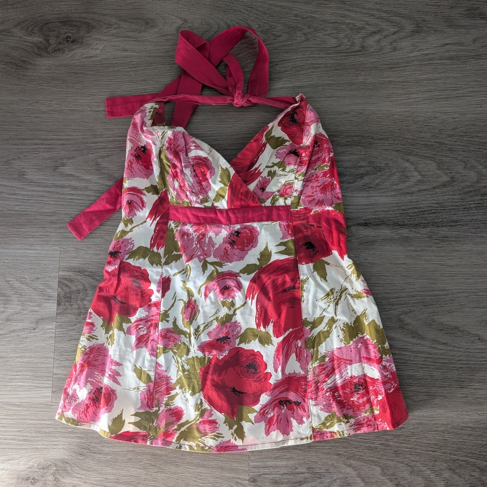 Viola From Anthropologie Floral Halter Top – Pink Rose Print – Size S 🌸✨